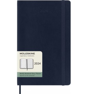 Moleskine Еженедельник Classic Soft Weekly (2024), Large, синий сапфир