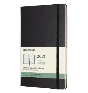 Еженедельник Moleskine Classic Weekly (горизонтальный, 2021), Large, черный