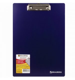 BRAUBERG Доска-планшет "Contract", плотная, с верхним зажимом, А4, пластик, синяя, 1,5 мм