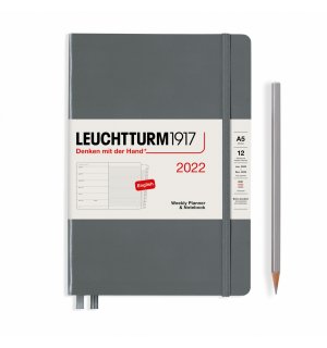 Leuchtturm1917 Еженедельник-блокнот на 2022 год, неделя на странице,  Anthracite (антрацит) Medium