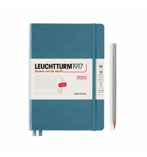 Leuchtturm1917 Еженедельник на 2022 год, неделя на развороте (вертикальный) Rising Colours Stone Blue Soft Cover (синий камень) Medium