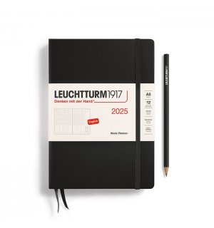 Leuchtturm1917 Еженедельник на 2025 год, неделя на развороте (вертикальный) Black (черный) Medium