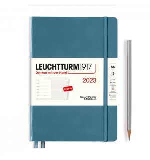 Leuchtturm1917 Еженедельник-блокнот на 2023 год, неделя на странице, Rising Colours Stone Blue (синий камень) А5 Medium