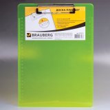 BRAUBERG Доска-планшет "Energy", с верхним прижимом, А4, пластик, 2 мм, неоновый желтый